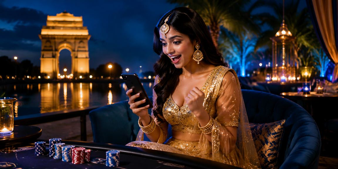 Woman in Delhi betting on sports via mobile near India Gate