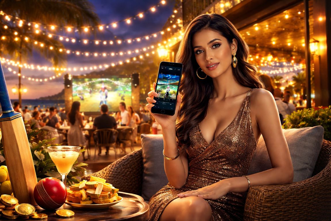 Fans watching cricket match on phone at Indian beach