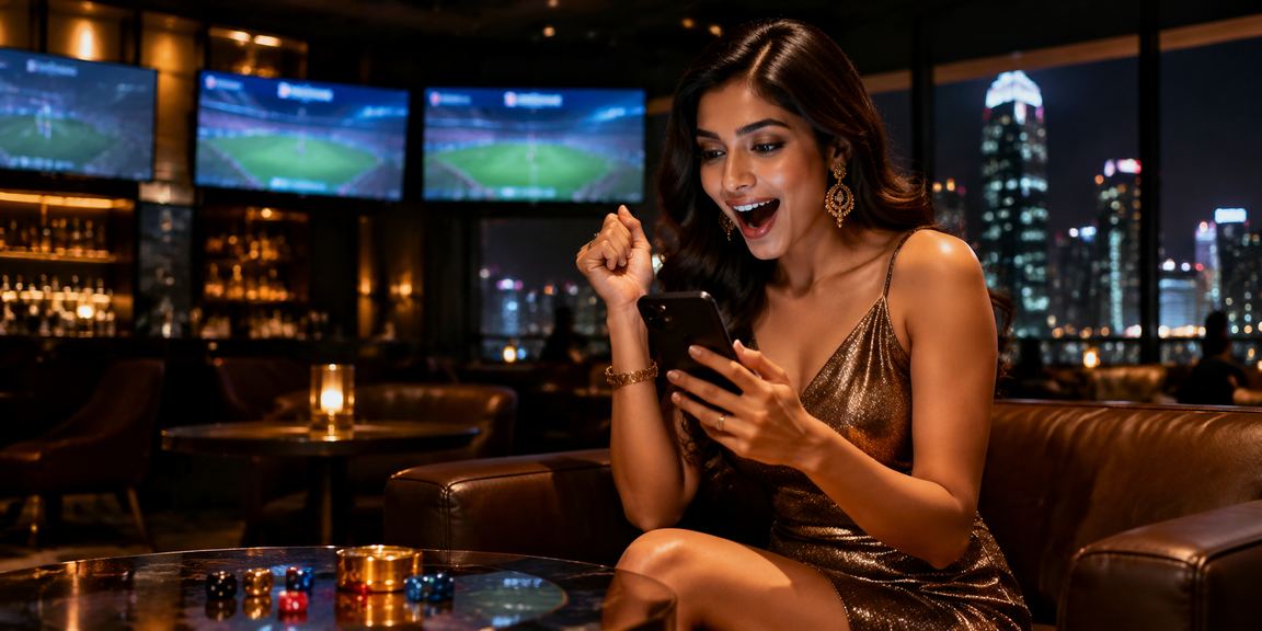 Young Indian woman interacting online with Teen Patti and cricket betting